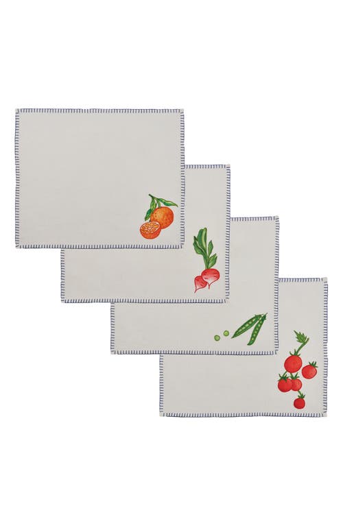 Misette Still Life Set-of-four Embroidered Linen Rectangular Placemats In Blue