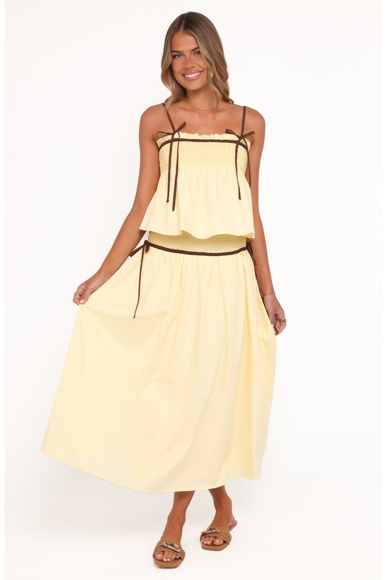 Orielle Smocked Waist Cotton Midi Skirt, Alternate, color, LEMON