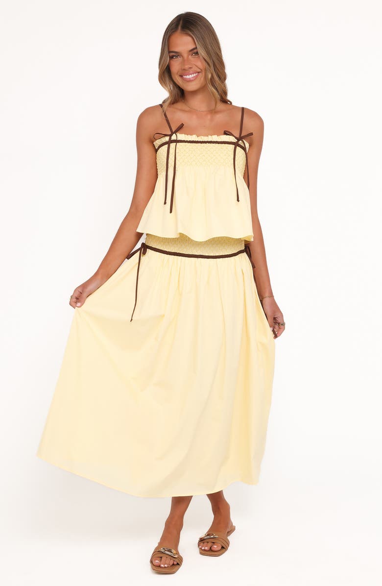 Petal & Pup Orielle Smocked Waist Cotton Midi Skirt, Alternate, color, Lemon