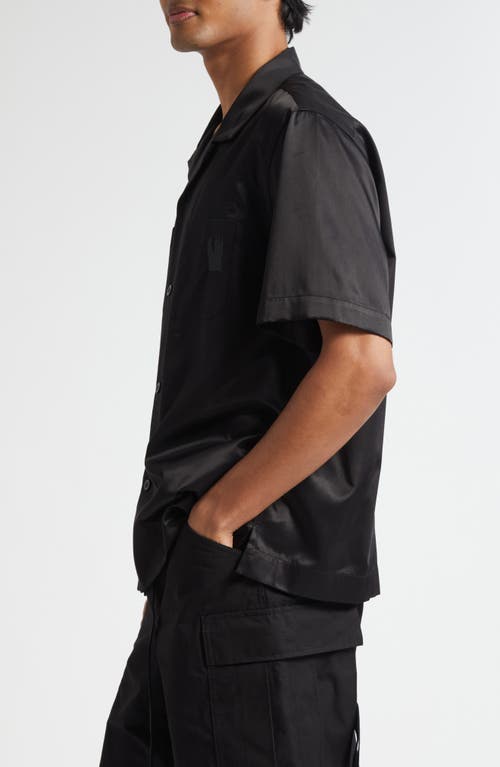 Sacai Where The Wild Things Are Embroidered Satin Camp Shirt In Black
