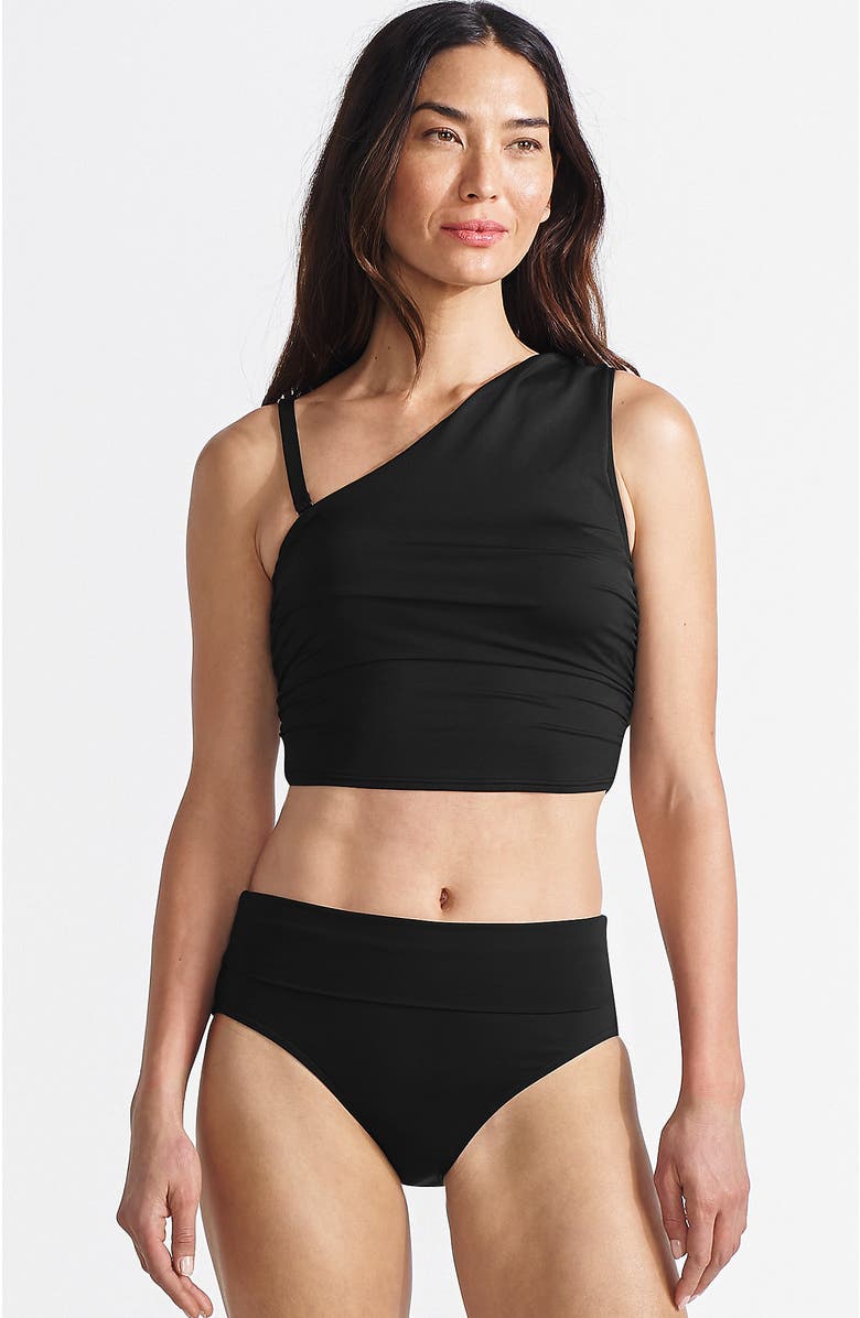 Lands' End D-Cup Ruched One Shoulder Tankini Top, Main, color, Black