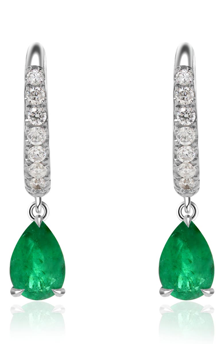 VALANI ATELIER Emerald Drop Diamond Hoop Earrings, Alternate, color, 14K White Gold