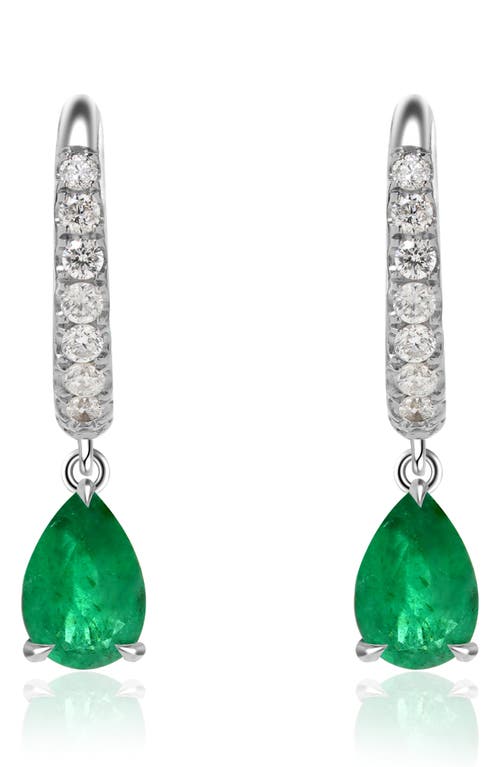 Valani Atelier Emerald Drop Diamond Hoop Earrings In 14k White Gold