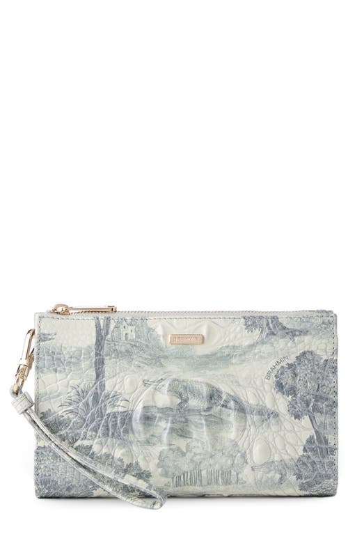 Brahmin Daisy Croc Embossed Leather Wristlet In Green