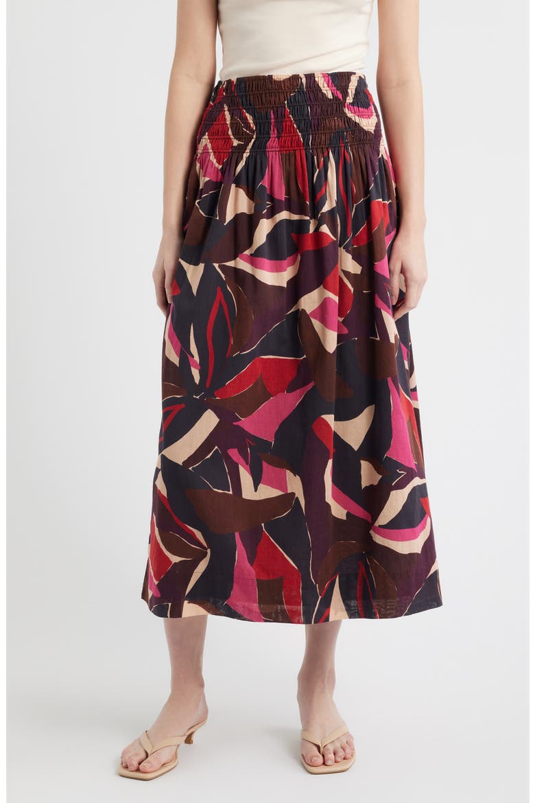 Alessa Smock Waist Cotton Midi Skirt, Main, color, PARADISE