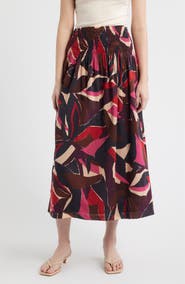 Rails Alessa Smock Waist Cotton Midi Skirt