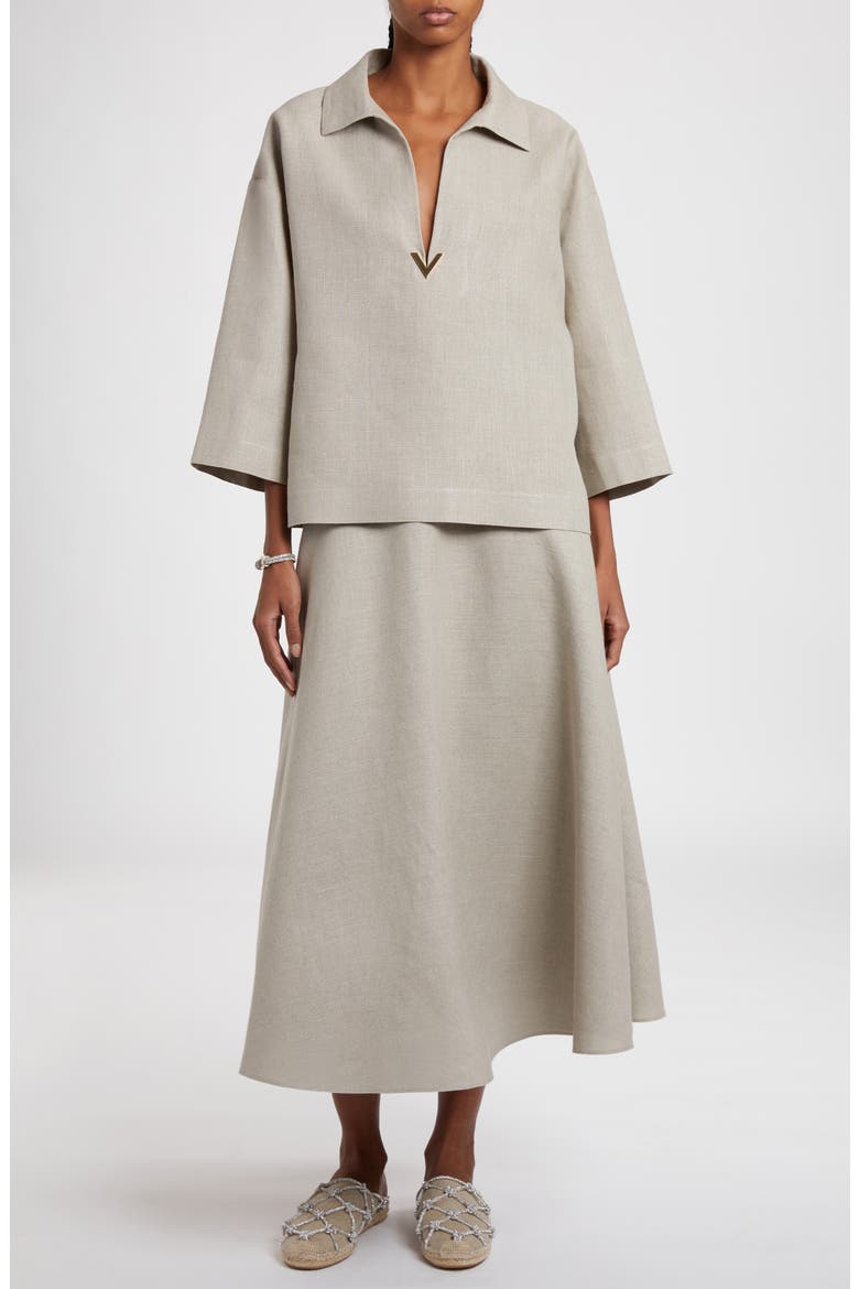 A-Line Flax Midi Skirt, Alternate, color, BEIGE GRAVEL