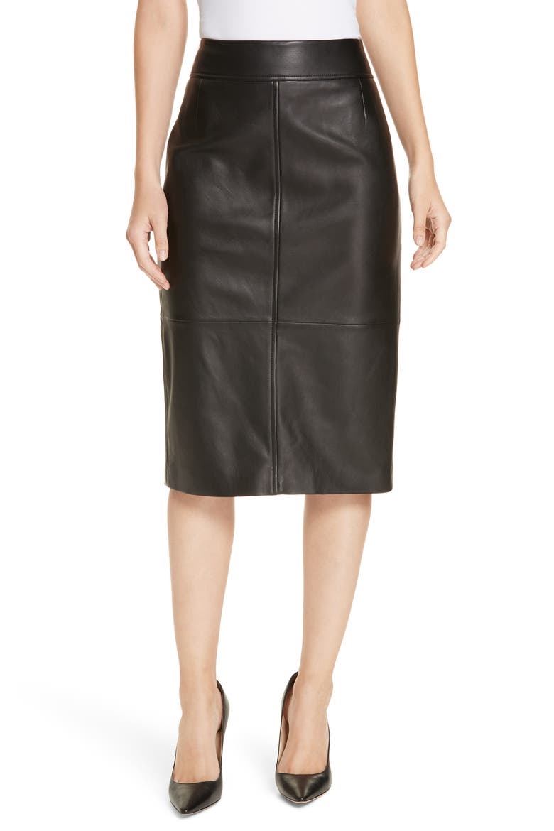 Selrita Lambskin Leather Pencil Skirt, Main, color, BLACK