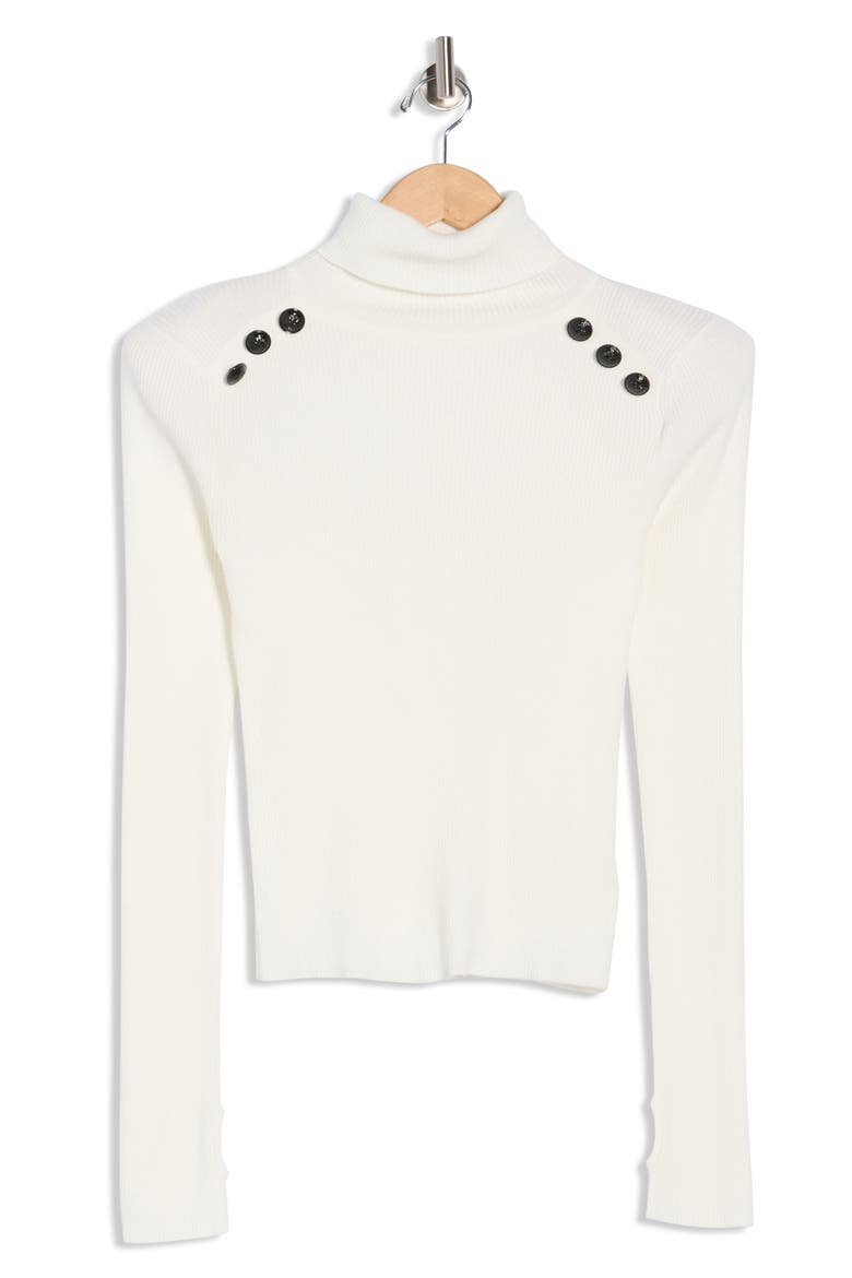 Reeves Button Shoulder Rib Turtleneck Top, Alternate, color, IVORY/BLACK