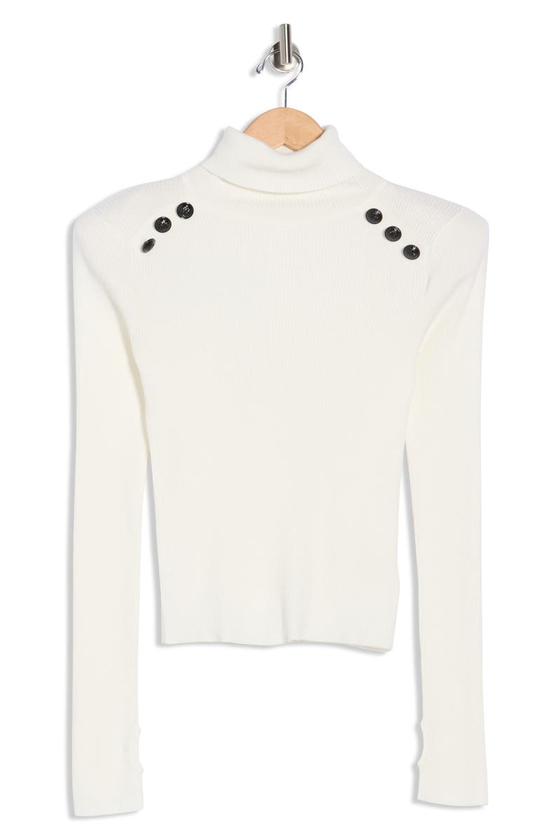 L'AGENCE Reeves Button Shoulder Rib Turtleneck Top, Alternate, color, Ivory/Black