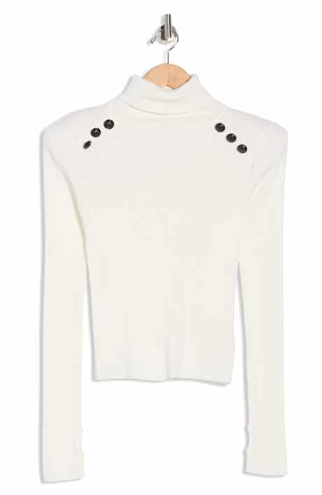 L'AGENCE Reeves Button Shoulder Rib Turtleneck Top