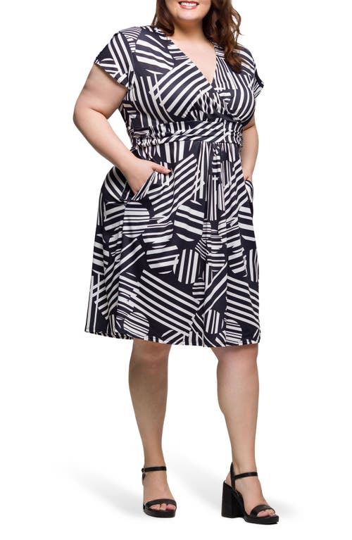 24seven Comfort Apparel Plus Size Cap Sleeve V-neck Knee Length Pocket Dress In Black