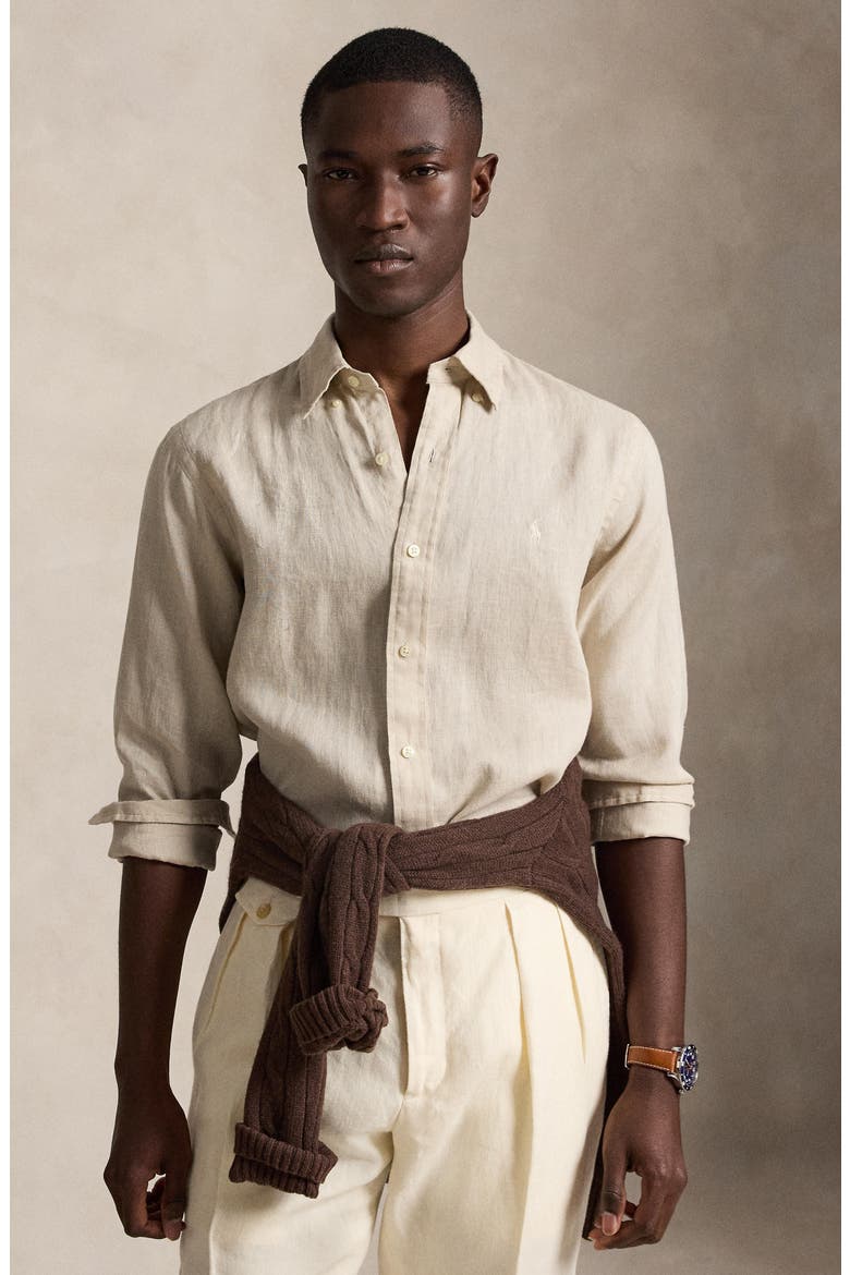 Classic Fit Linen Button-Down Shirt, Alternate, color, STONEWARE GREY