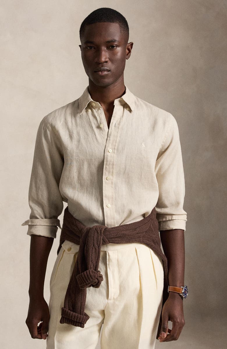 Polo Ralph Lauren Classic Fit Linen Button-Down Shirt, Alternate, color, Stoneware Grey