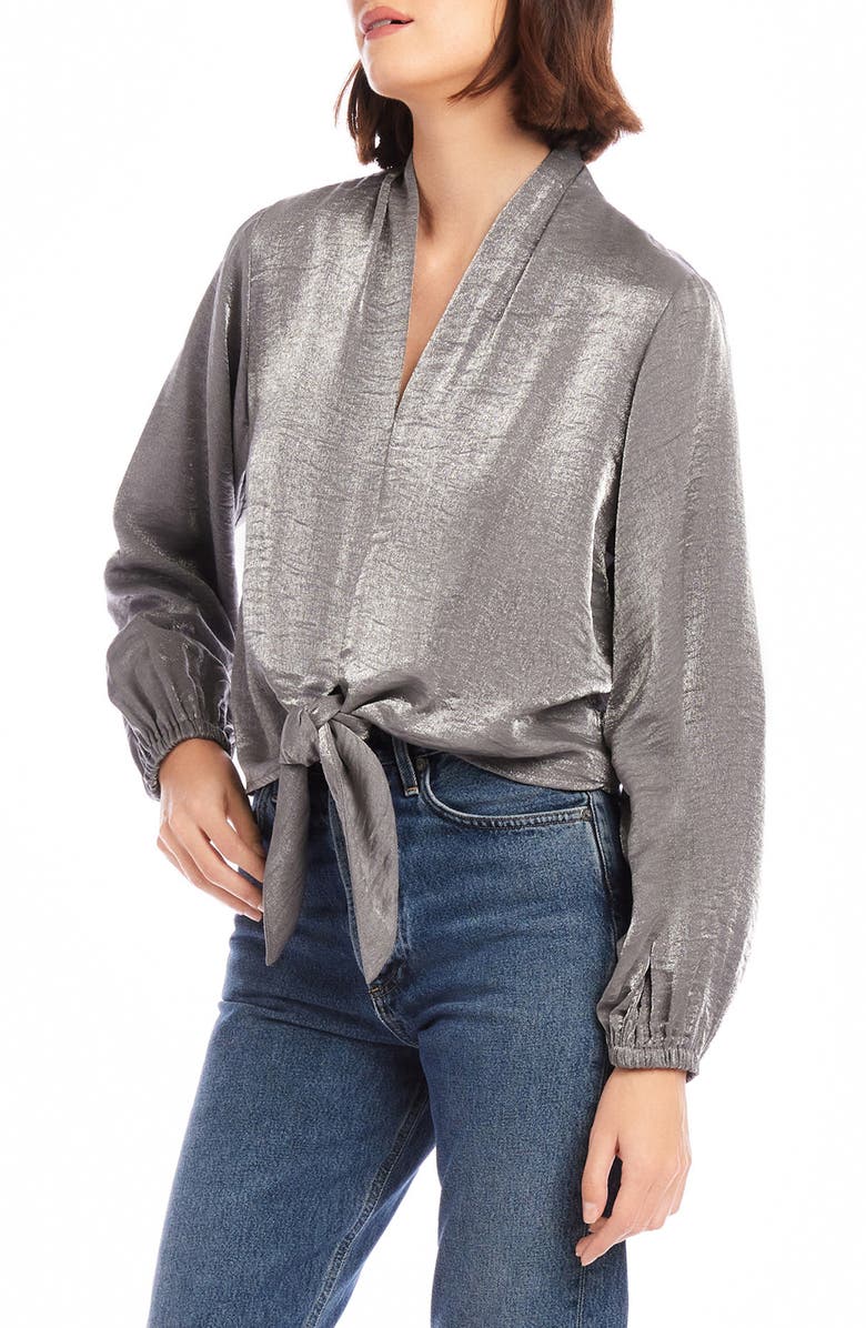 FIFTEEN TWENTY Scarlet Metallic Tie Front Top, Alternate, color,