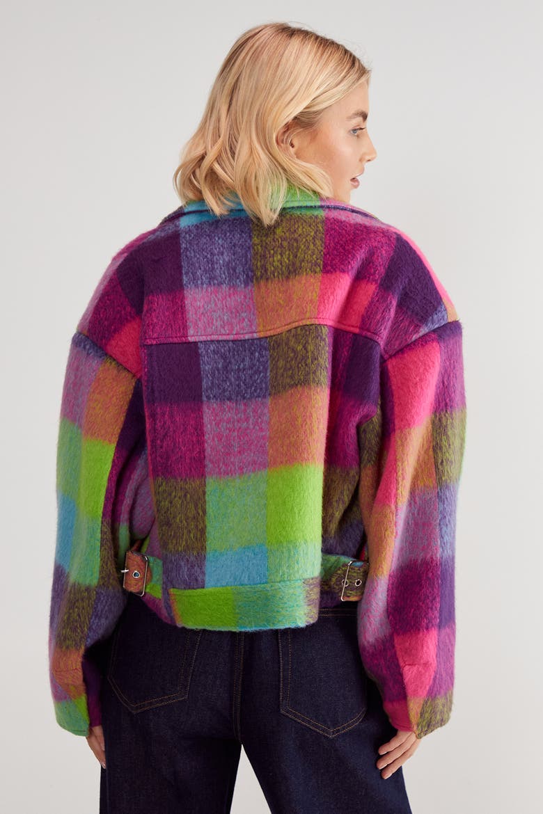 Check Wool Blend Trucker Jacket, Alternate, color, Multi