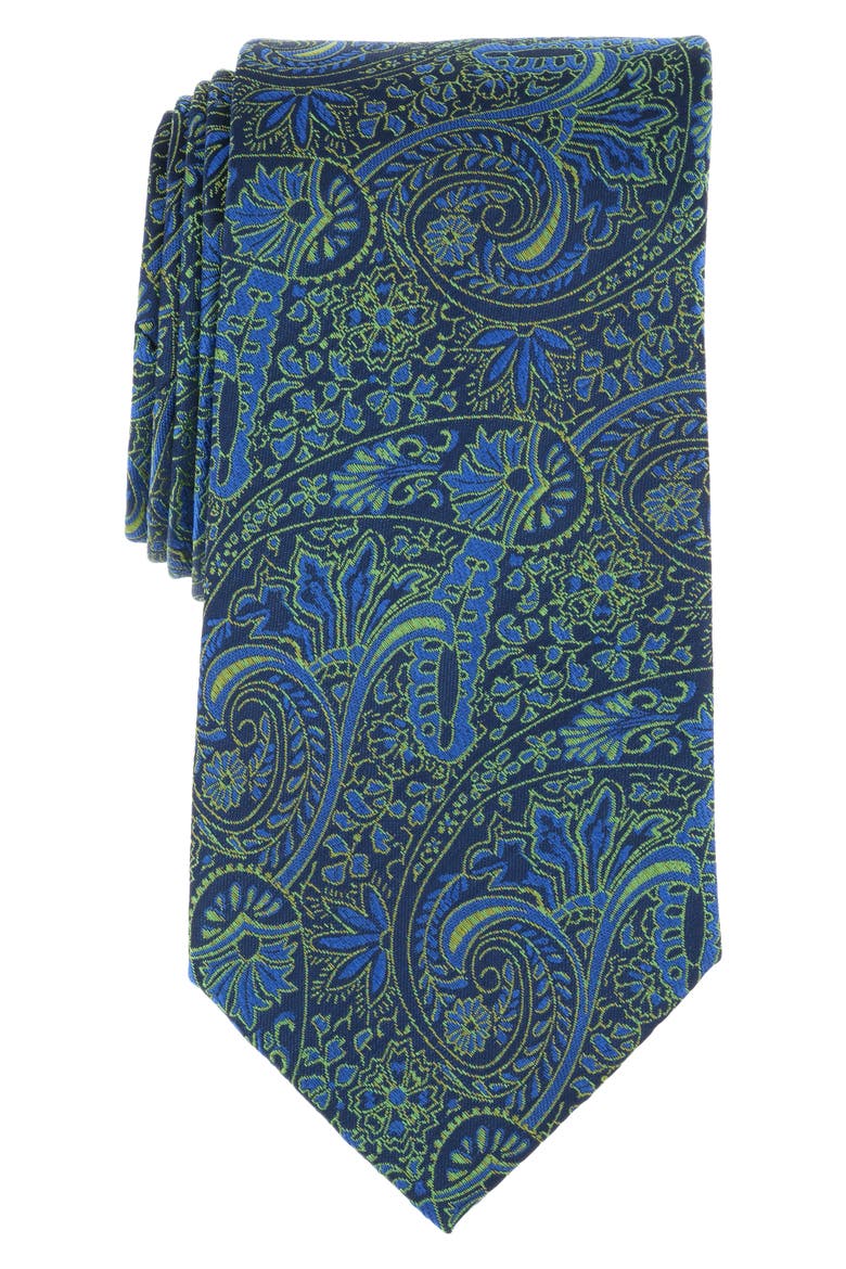 Baker Paisley Silk Blend Tie, Main, color, NAVY