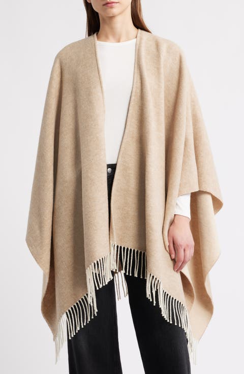 Fringe Trim Cotton Wool & Cashmere Poncho