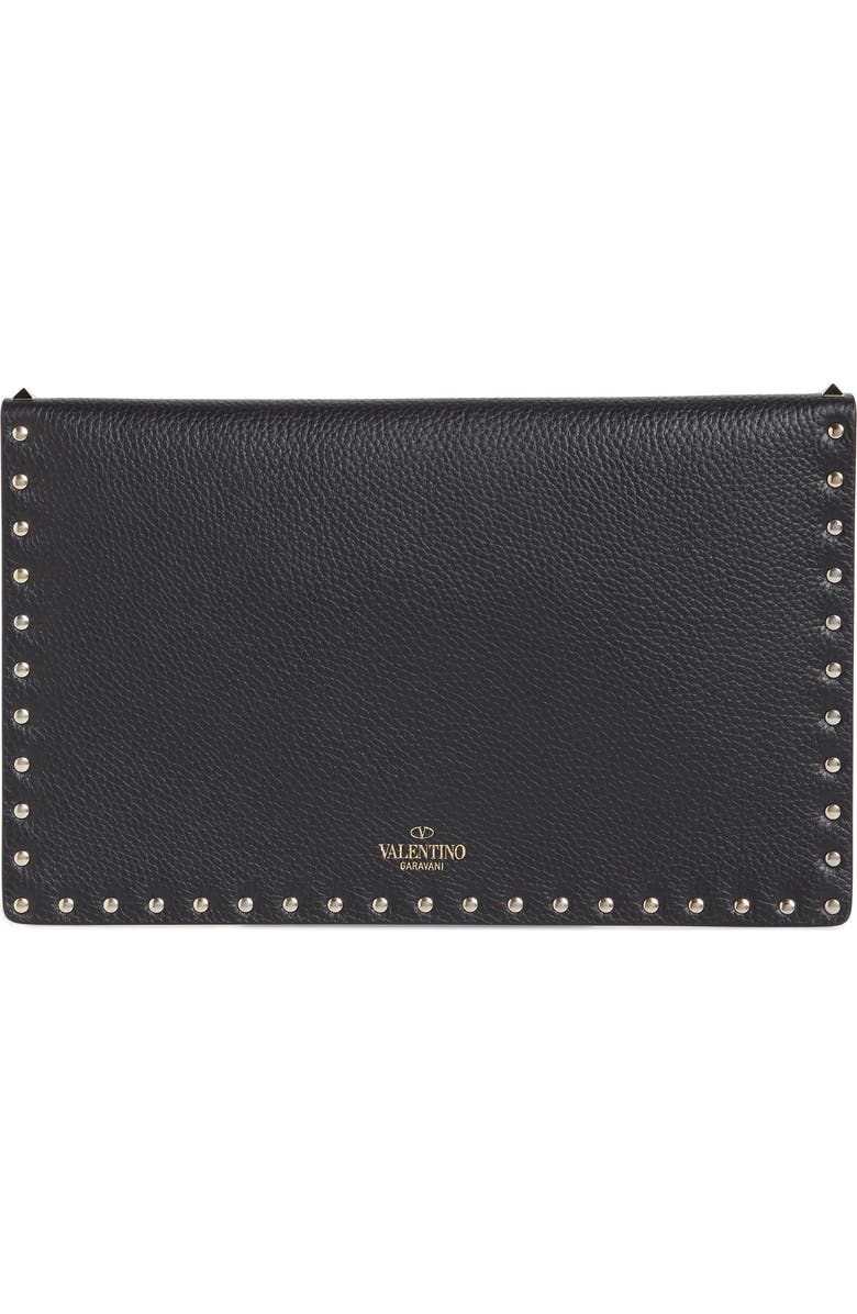 Valentino Garavani Large Rockstud Calfskin Leather Pouch, Alternate, color,