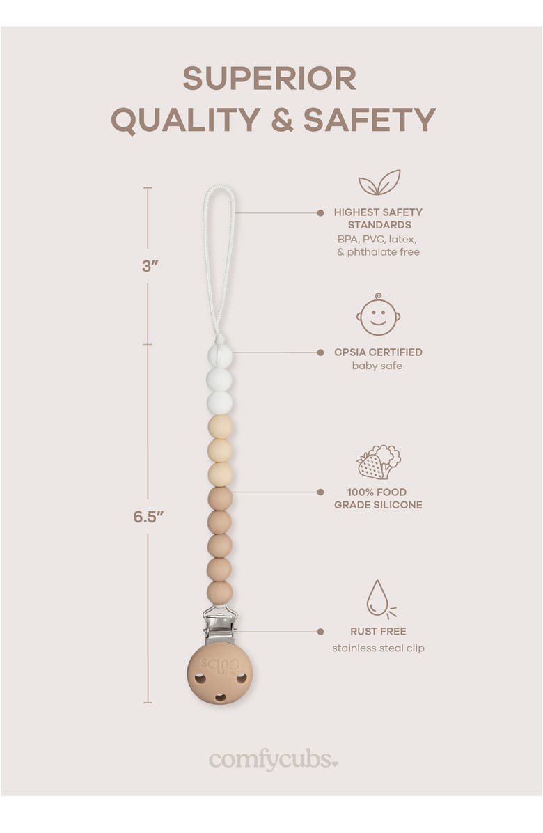 Comfy Cubs Pacifier Clips, 2 Pack, Alternate, color, Beige, Light Beige & White
