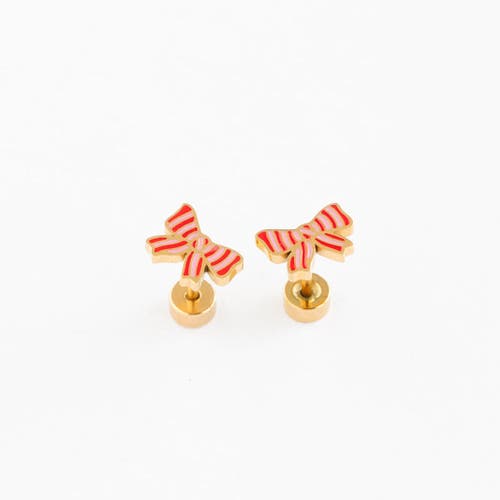 Pip Pop Striped Bow Stud Earrings In Gold