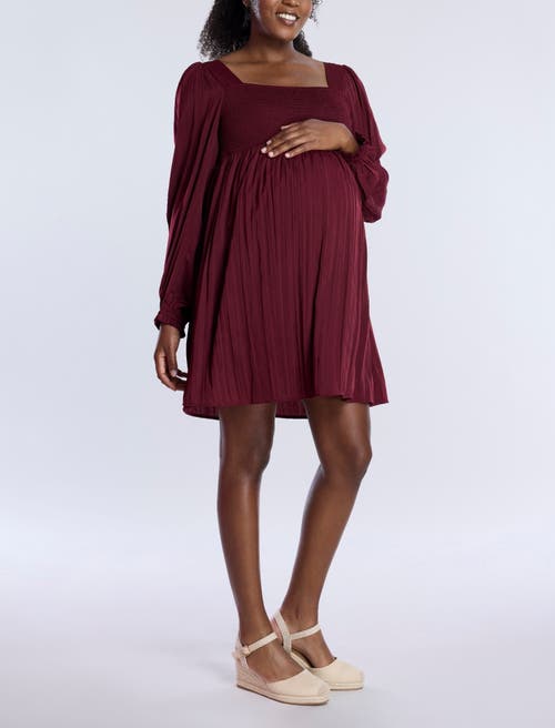 MOTHERHOOD MATERNITY MOTHERHOOD MATERNITY SMOCKED BABYDOLL LONG SLEEVE MINI DRESS