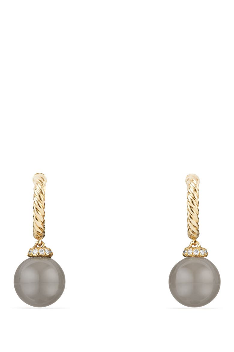 Solari Hoop Earrings with Diamonds and Genuine Pearl, Main, color, GOLD/ DIAMOND/ GREY MOONSTONE
