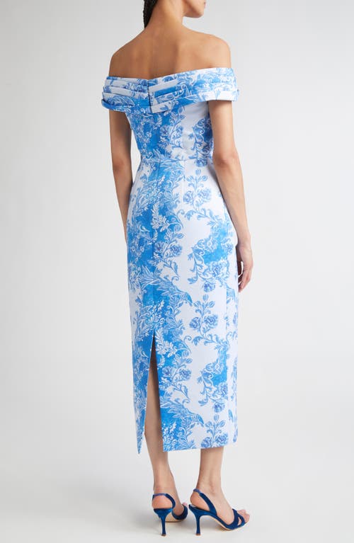 Emilia Wickstead Rochelle Floral Damask Off The Shoulder Dress In Blue