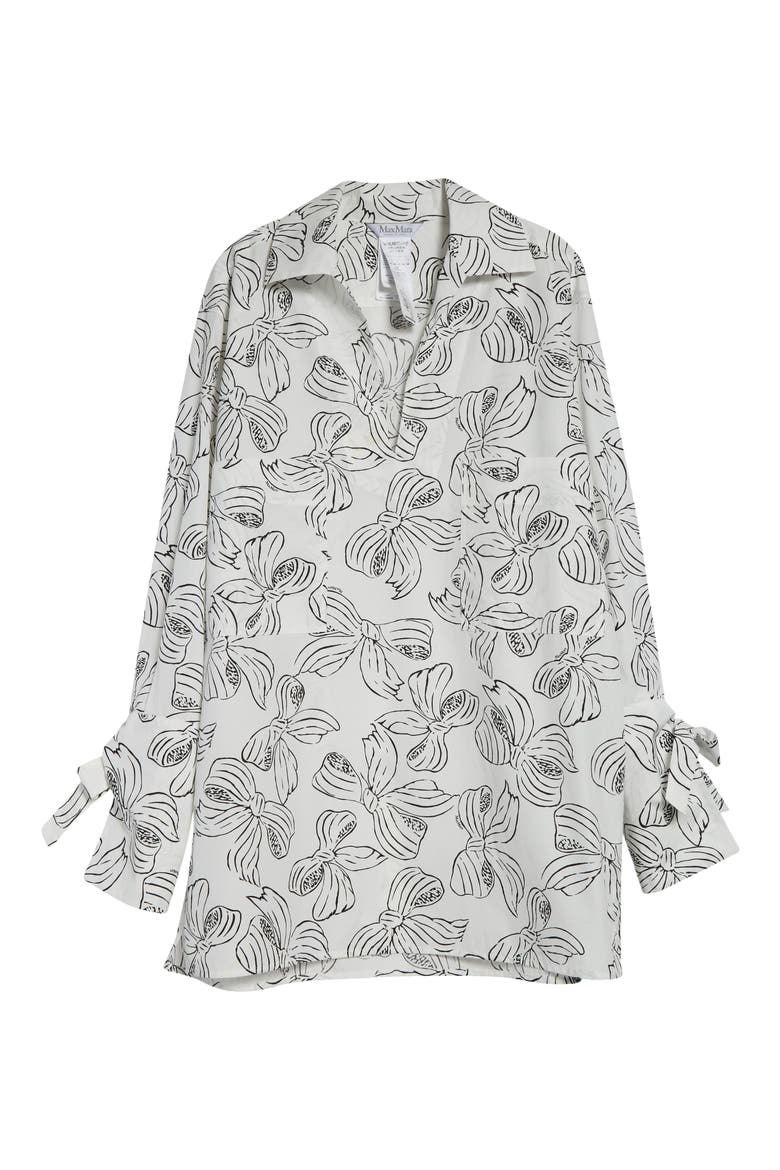 Sansa Bow Print Long Sleeve Cotton Poplin Minidress, Alternate, color, WHITE