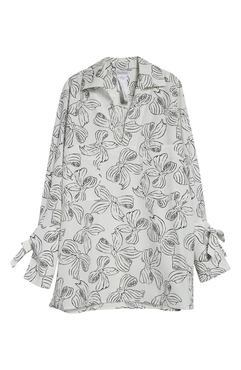 Max Mara Sansa Bow Print Long Sleeve Cotton Poplin Minidress, Alternate, color, White