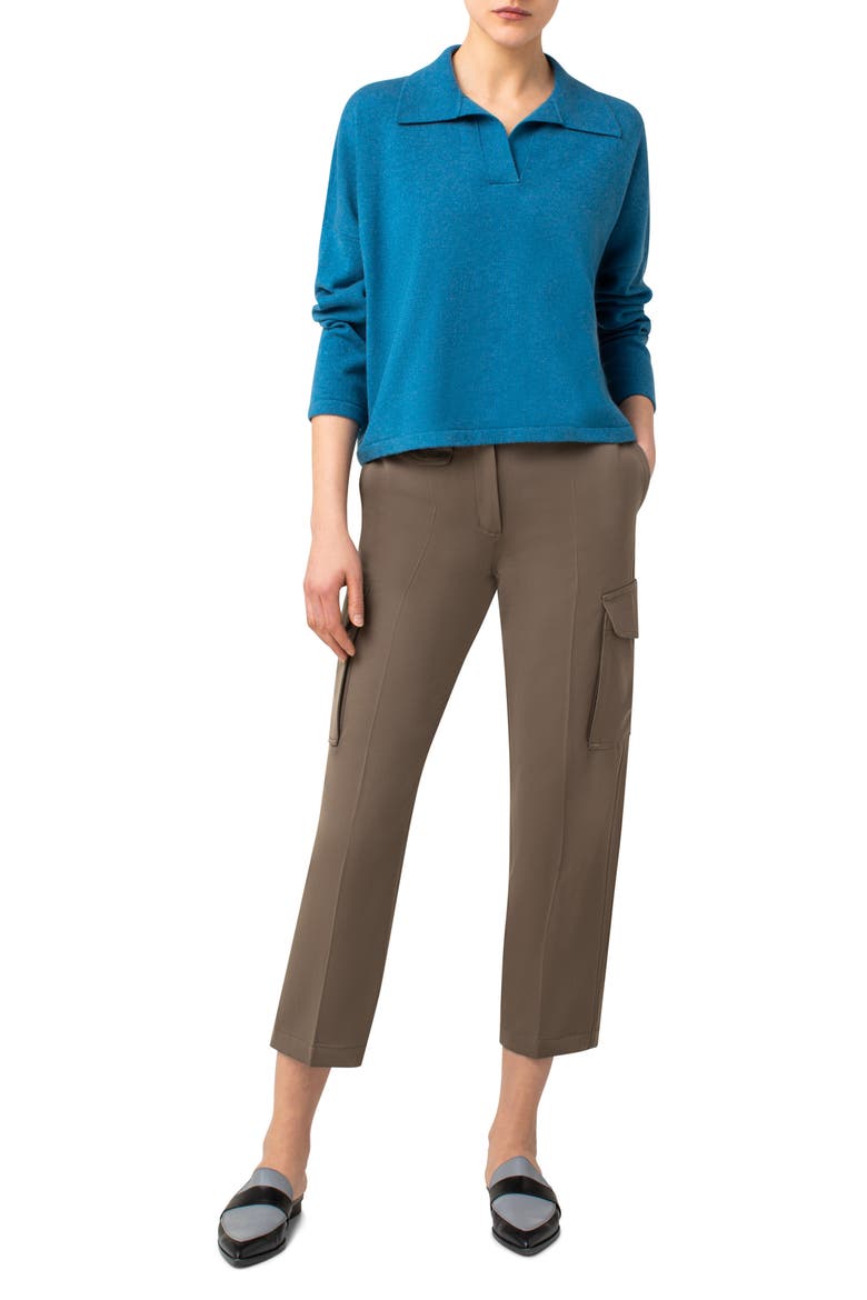 Polo Collar Cashmere Sweater, Alternate, color, BLUE DENIM