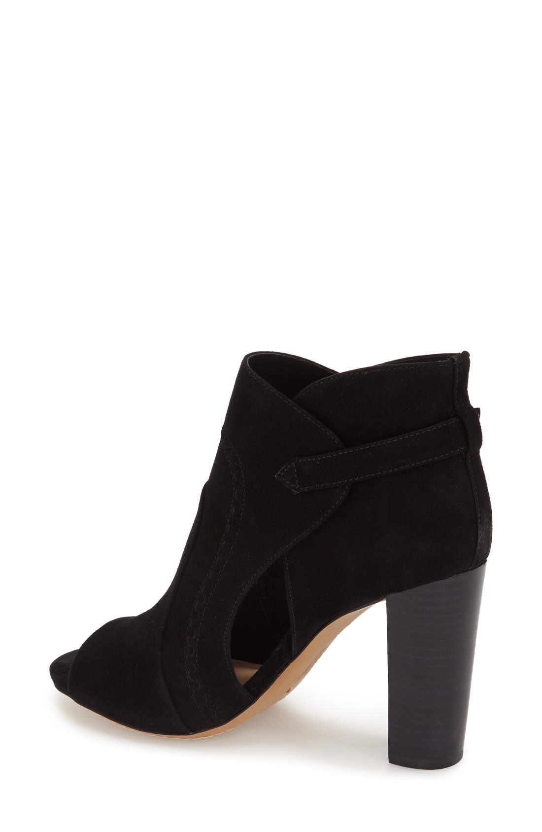 'Conley Buckle' Open Toe Bootie (Women), Alternate, color, BLACK