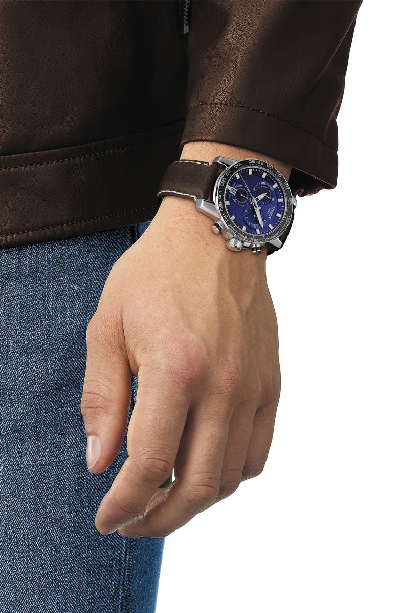 Tissot Supersport Chronograph Leather Strap Watch, 45.5mm, Alternate, color, Blue