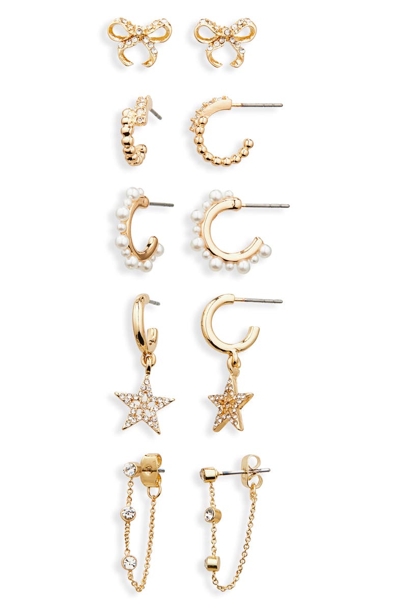 BaubleBar Star & Bow 5-Pack Earring Set, Alternate, color, Gold