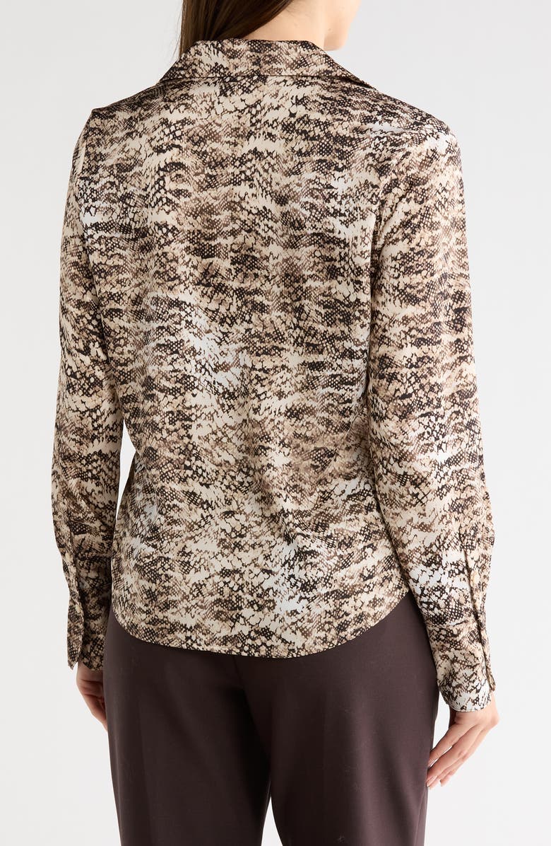 DKNY Snakeskin Print Satin Button-Up Top, Alternate, color, Travertin/ Ecru