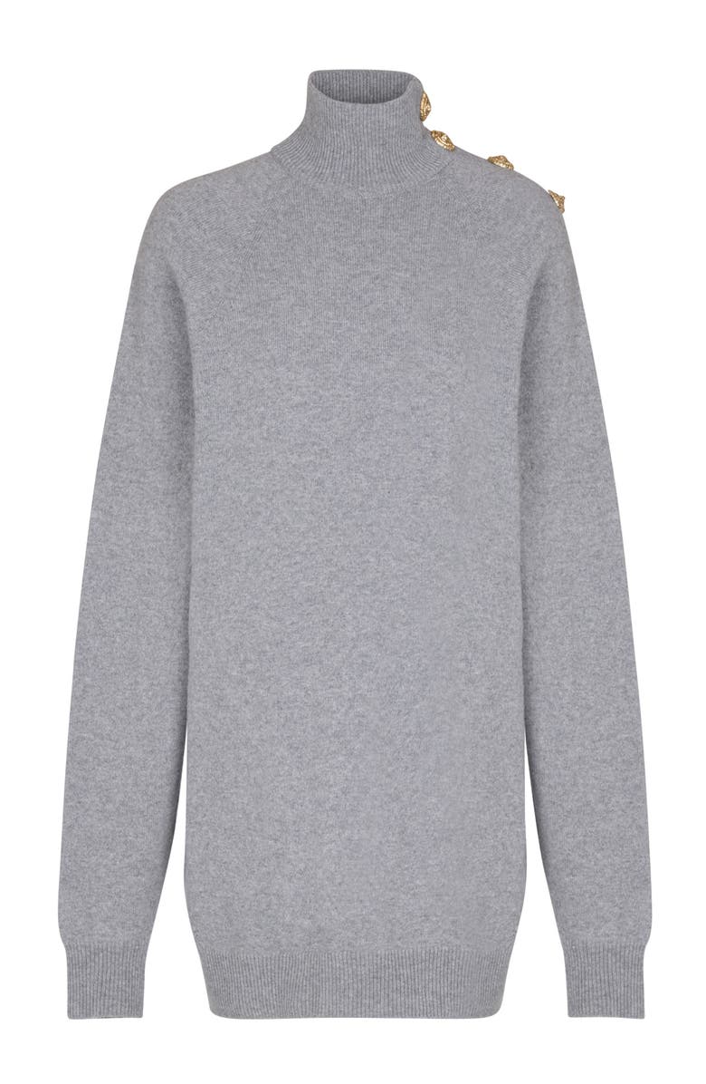 Balmain Short Cashmere Jumper Dress, Alternate, color, Grey