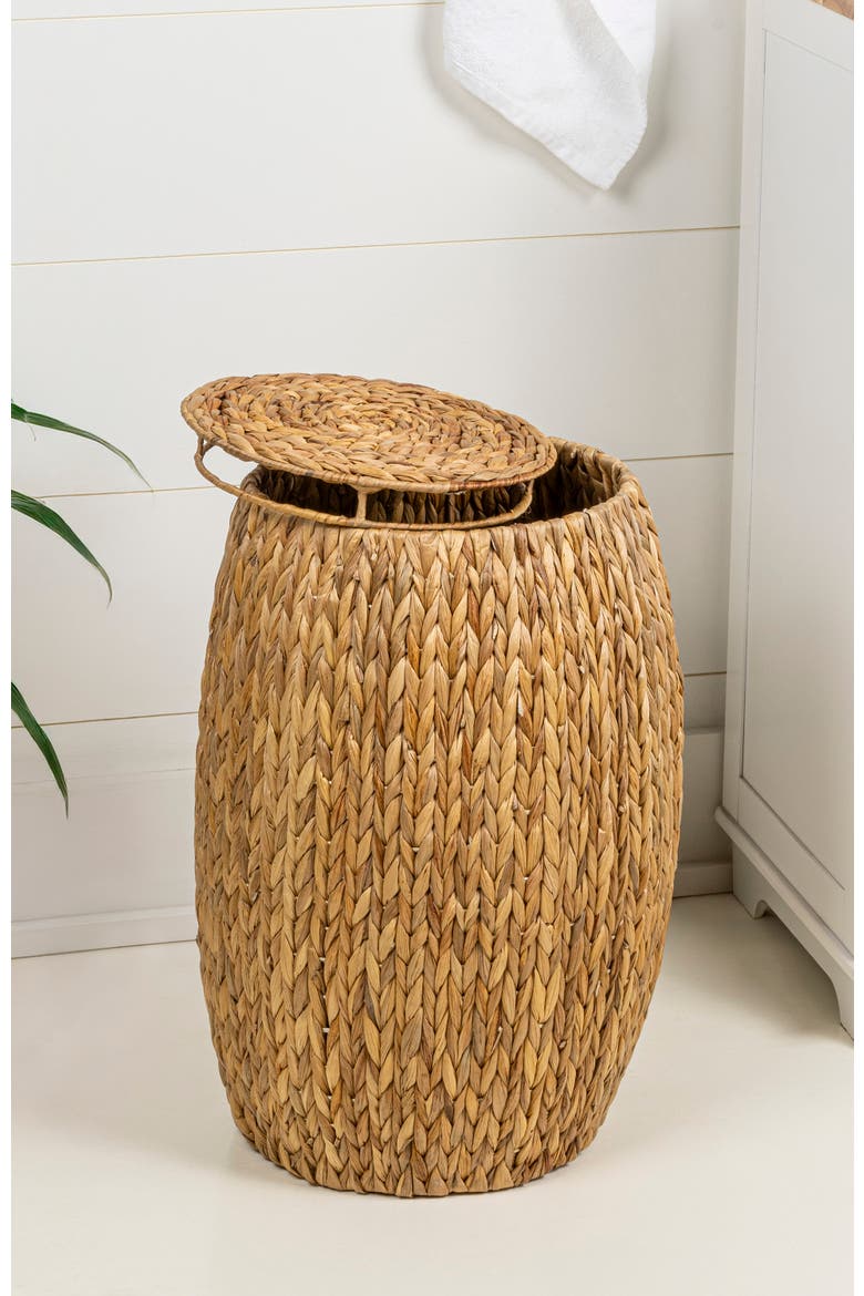 Colt Coastal Bohemian Handwoven Hyacinth Barrel Storage Stool with Lid, Alternate, color, Natural