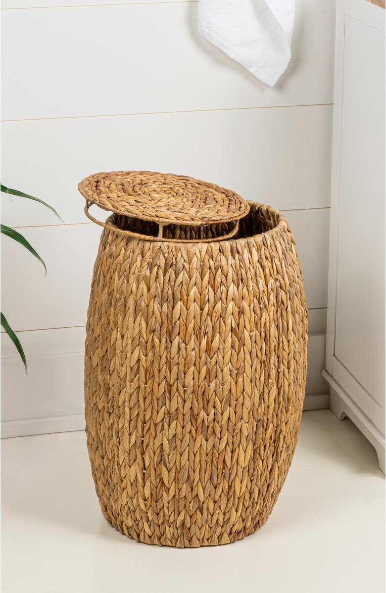 HAPPIMESS Colt Coastal Bohemian Handwoven Hyacinth Barrel Storage Stool with Lid, Alternate, color, 