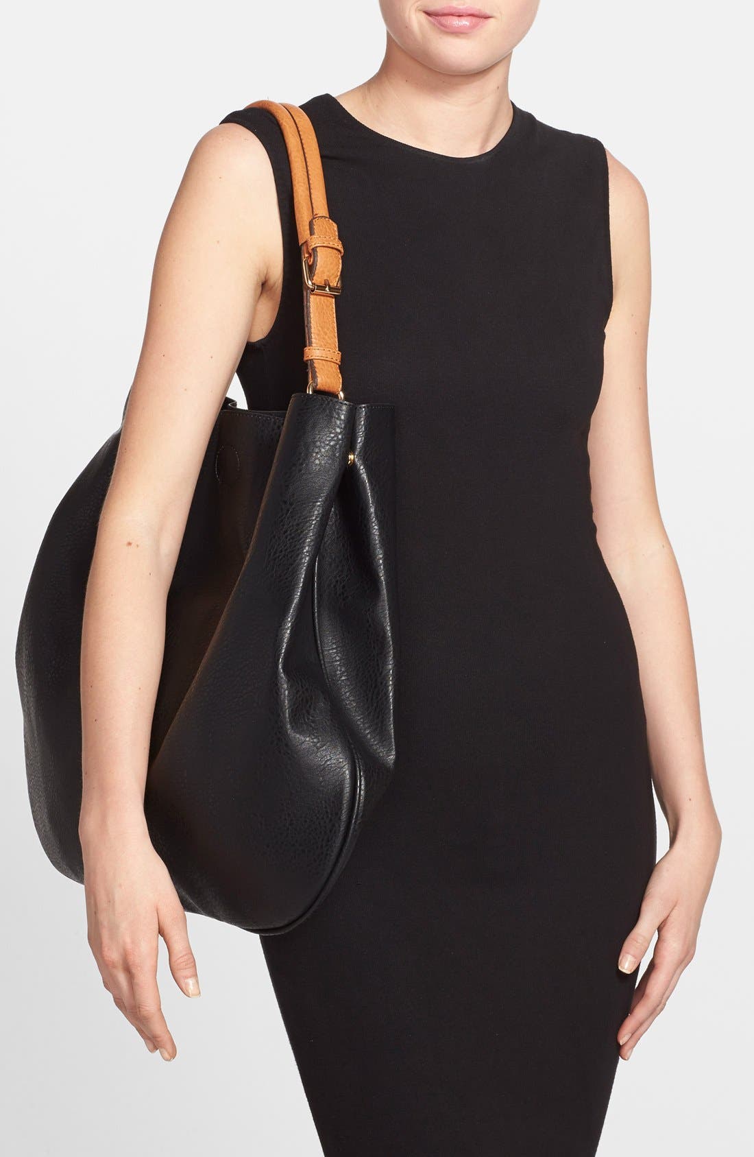 'Capri' Faux Leather Tote, Alternate, color, BLACK