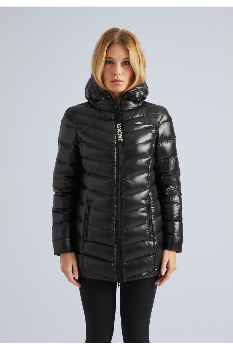Hooded Down Coat Jacket, Main, color, Black