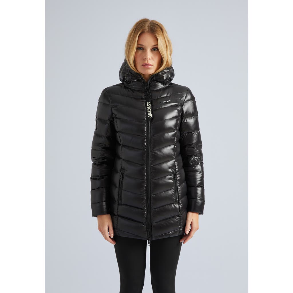 Jack1t Hooded Down Coat Jacket In Black
