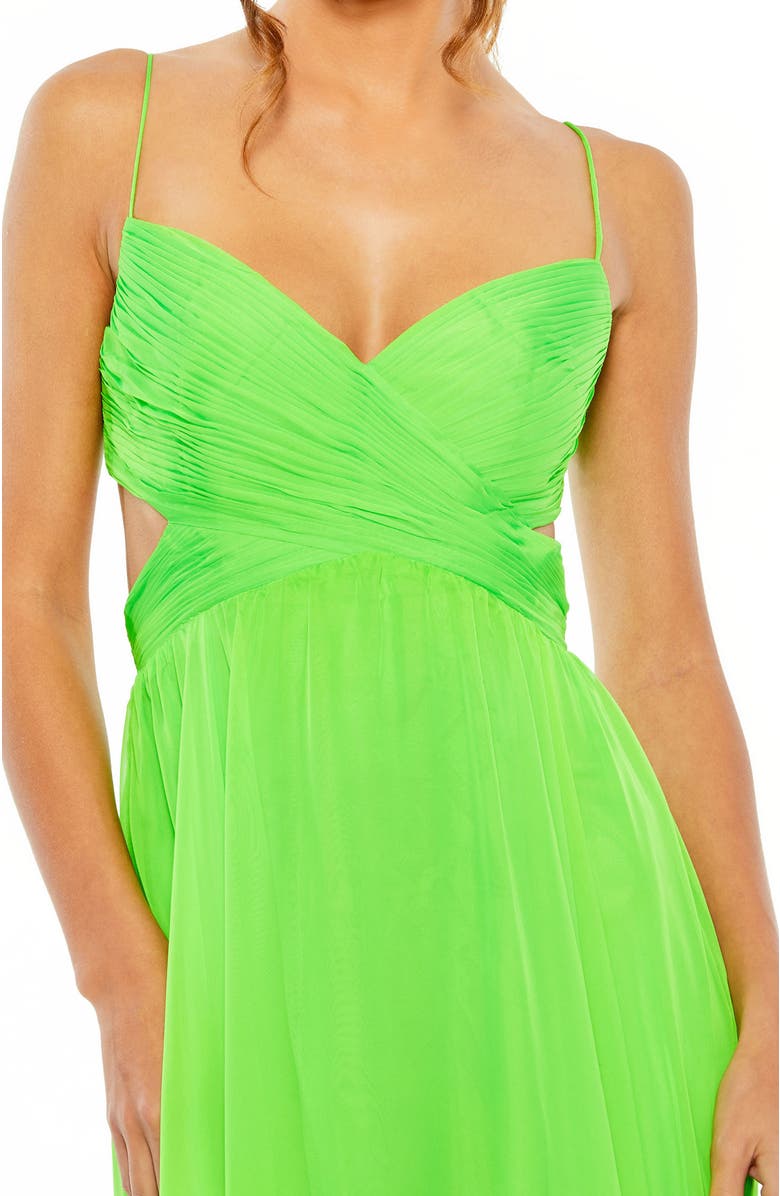 Mac Duggal Cut Out Chiffon Tiered Strappy Open Back Gown, Alternate, color, Lime