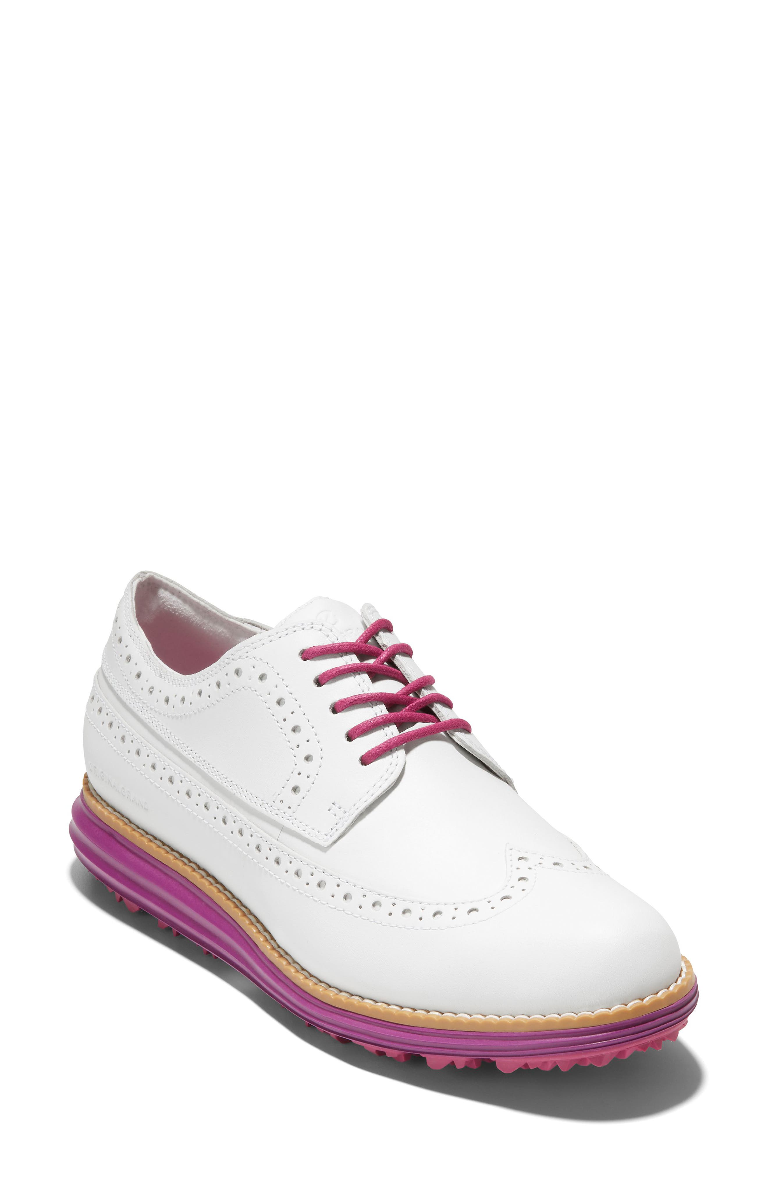 OriginalGrand Waterproof Wingtip Golf Derby, Main, color, WHITE/ FUSC