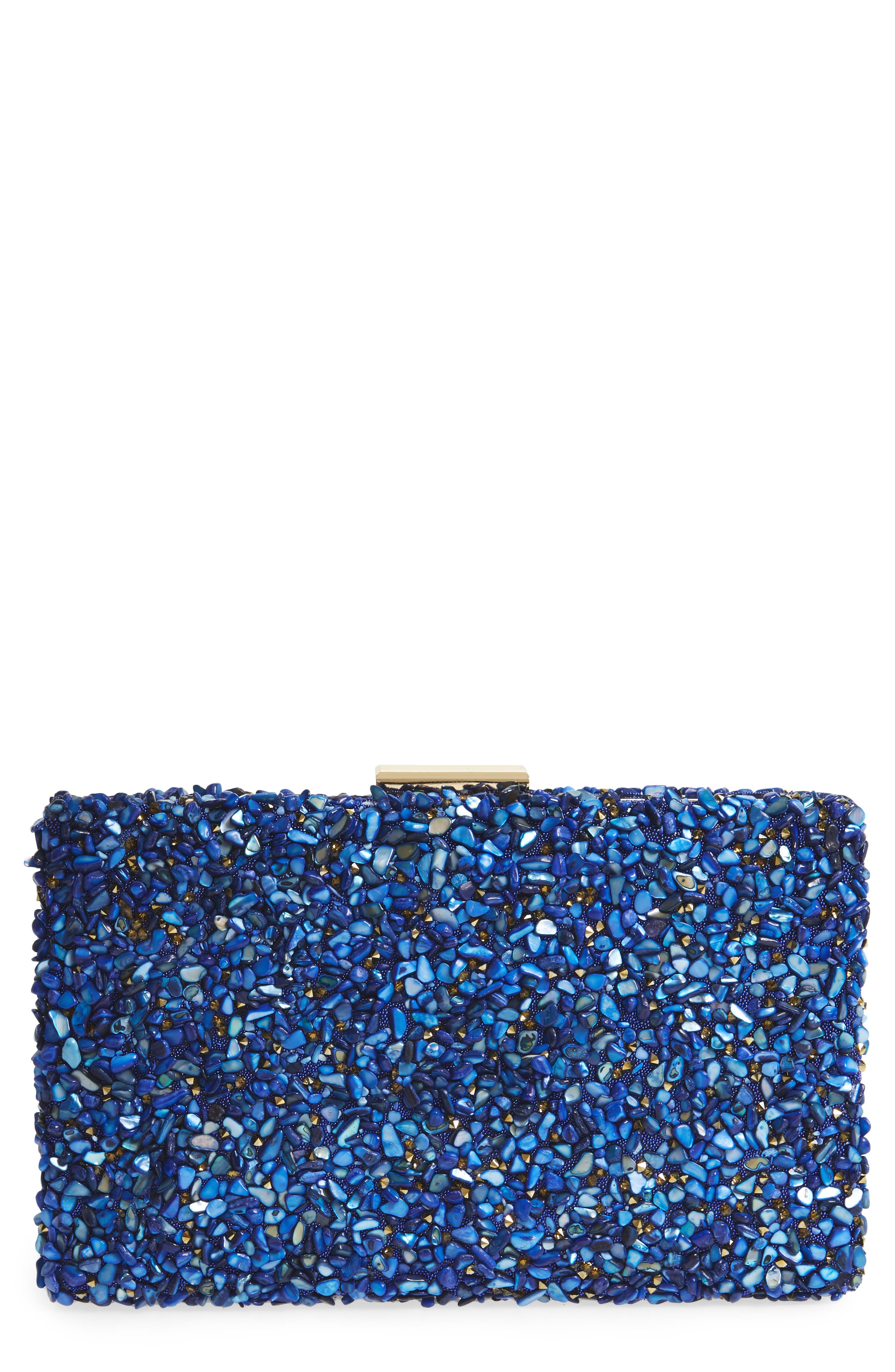 Tasha Chips Embellished Box Clutch, Main, color, GOLD/ BLUE
