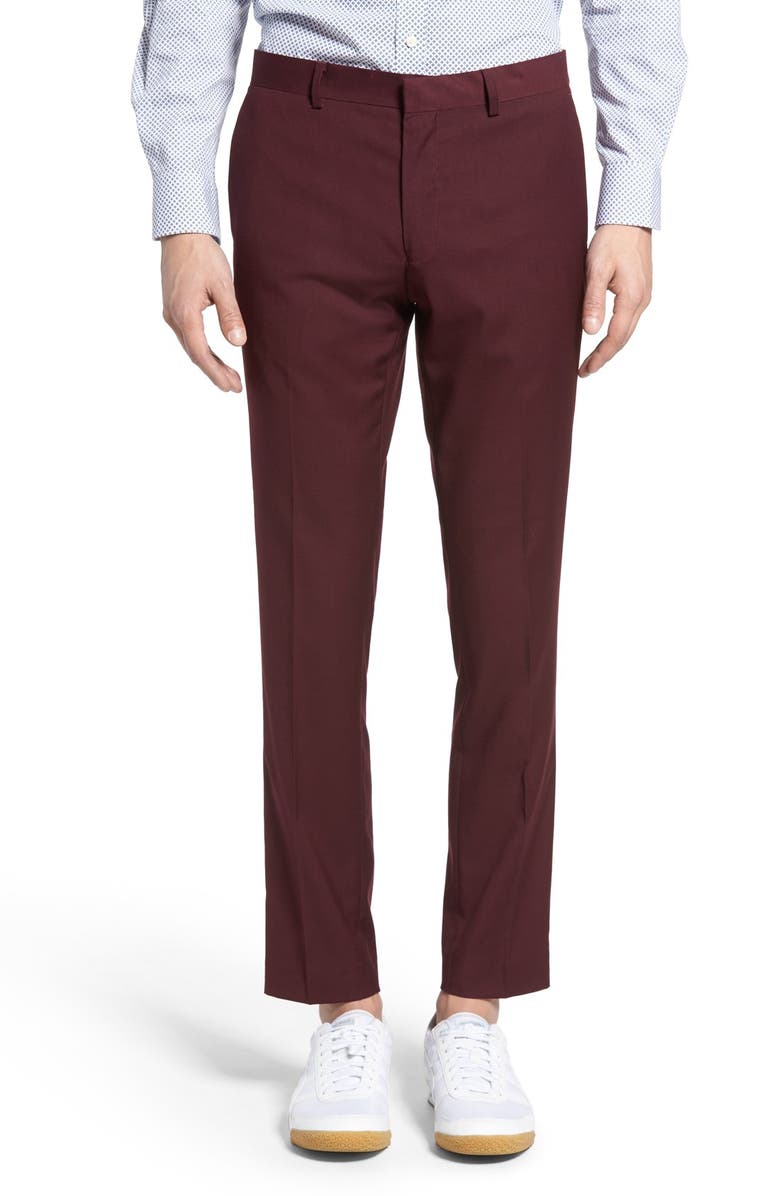 Topman Burgundy Slim Fit Suit Trousers, Main, color, 