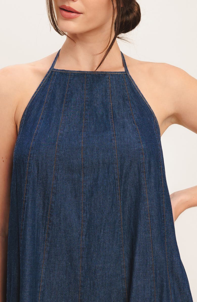 FLYING TOMATO Halter Denim Maxi Dress, Alternate, color, Dark Indigo