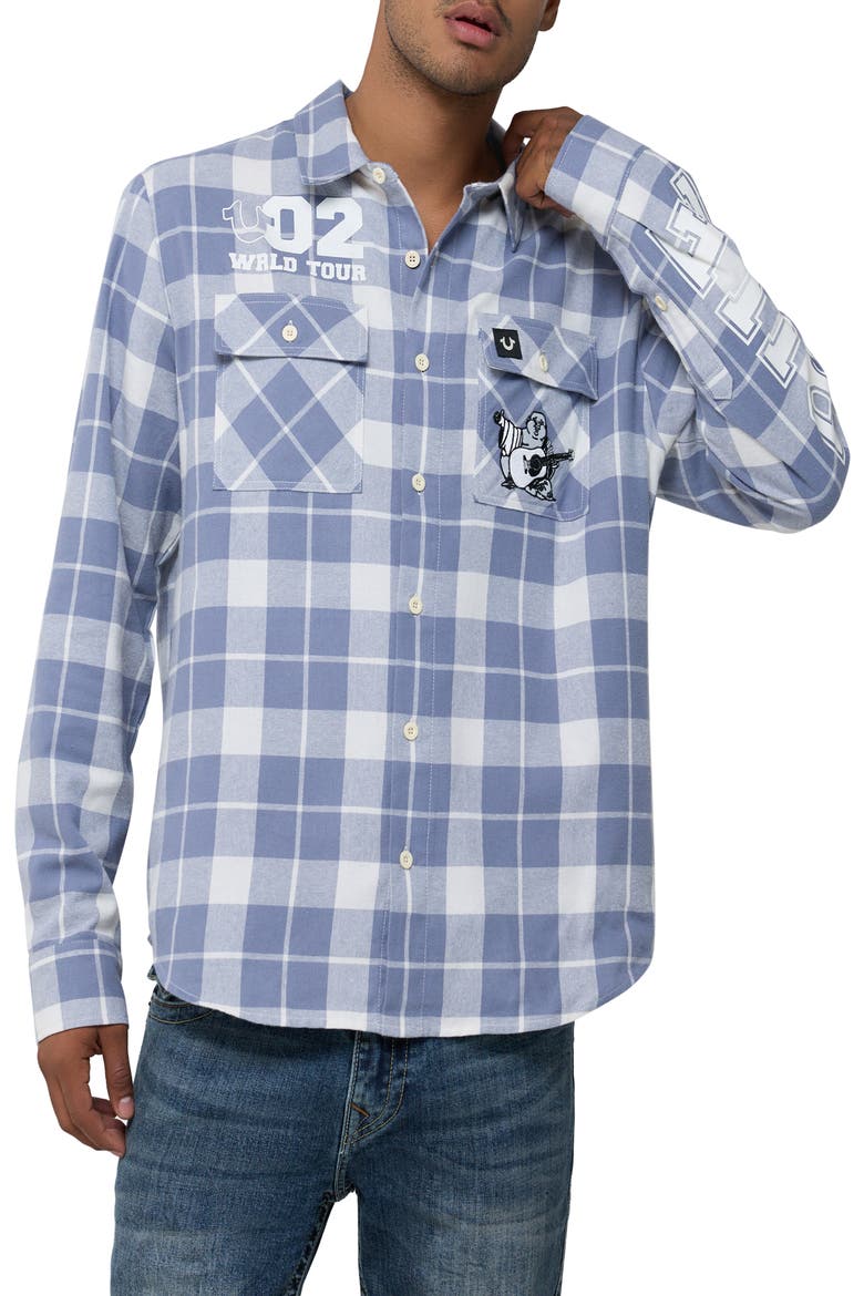 Plaid Cotton Flannel Shirt, Main, color, BLUE/ NATURAL