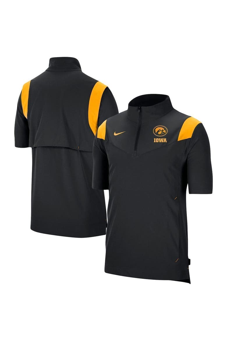 Men's Nike Black Iowa Hawkeyes Coach Short Sleeve Quarter-Zip Jacket, Main, color, Black