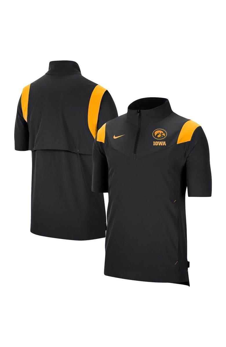 Nike Men's Nike Black Iowa Hawkeyes Coach Short Sleeve Quarter-Zip Jacket, Main, color, Black