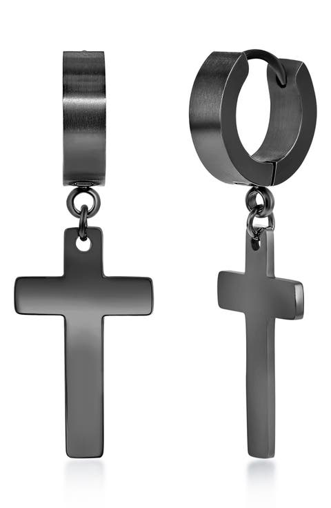 Men's Cross Huggie Hoop Earrings
